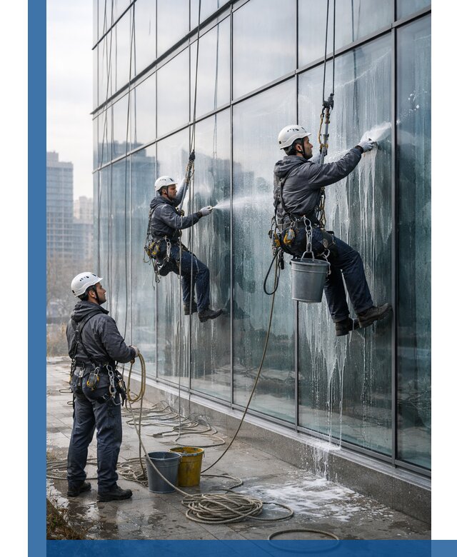 Промышленная мойка панорамных окон на высоте в Стерлитамаке