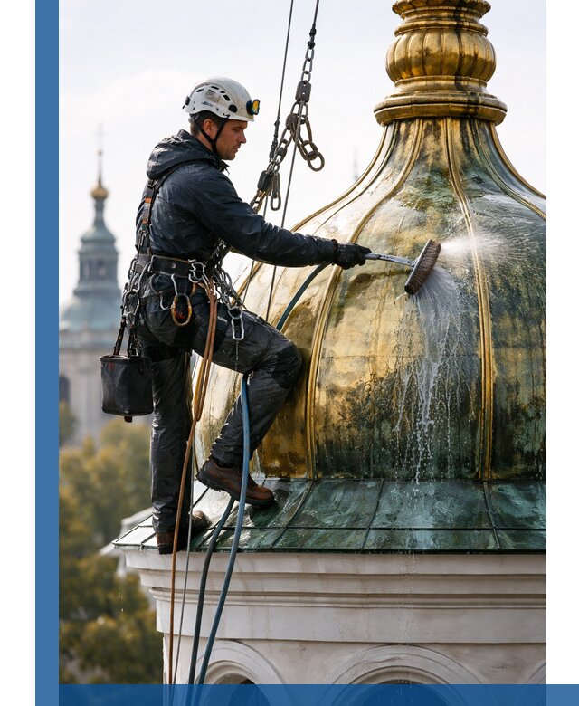 Профессиональная мойка куполов и шпилей высотными альпинистами в Стерлитамаке