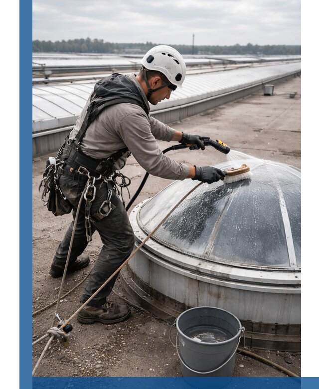 Мойка зенитных фонарей на кровле для промышленных объектов в Стерлитамаке