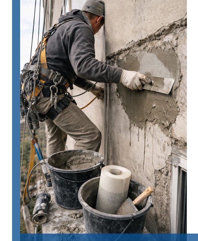 Ремонт бетонных элементов фасада промышленными альпинистами в Стерлитамаке