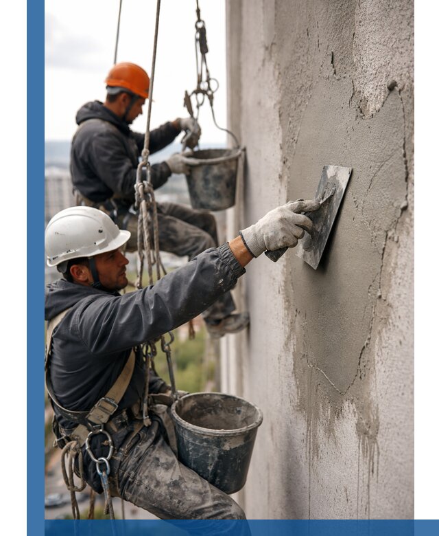 Штукатурка фасада на высоте в Стерлитамаке профессиональные работы