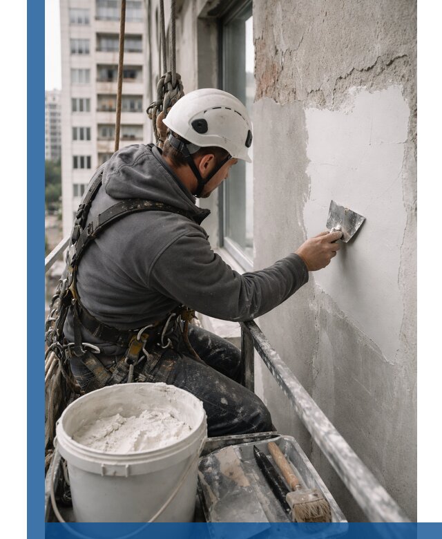 Шпаклевка фасадов на высоте с промальпинистами в Стерлитамаке