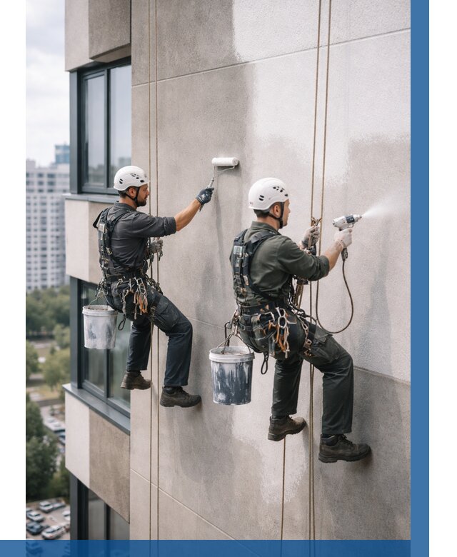 Покраска фасада альпинистами в Стерлитамаке от 309 р. | ВЫСОТНИК-Стм