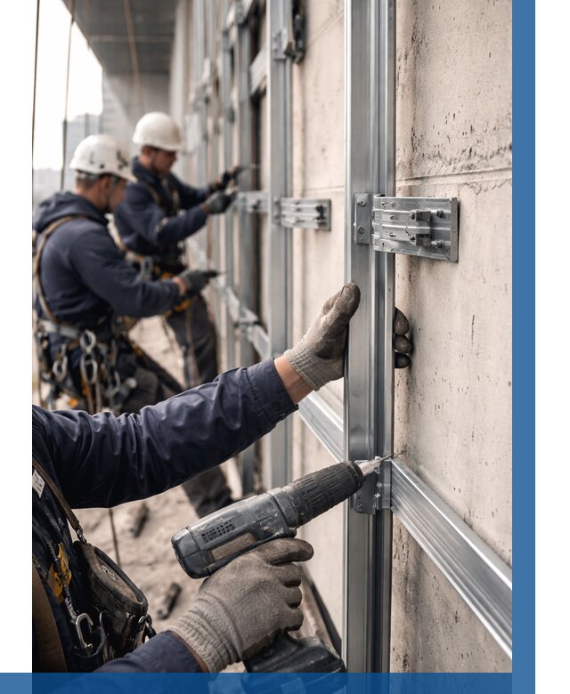 Монтаж подсистемы вентфасада в Стерлитамаке от 875 р. | ВЫСОТНИК-Стм