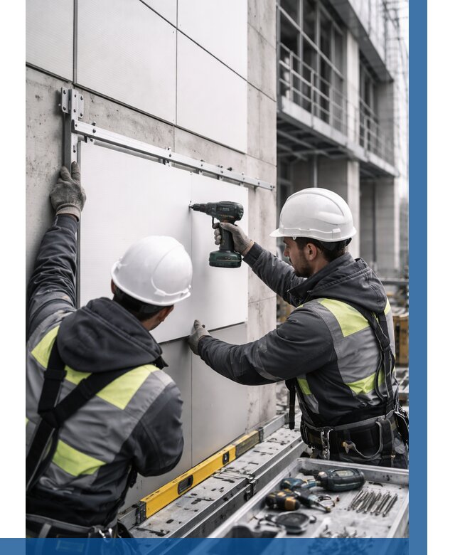 Монтаж композитных панелей фасада в Стерлитамаке от 2575 р. | ВЫСОТНИК-Стм