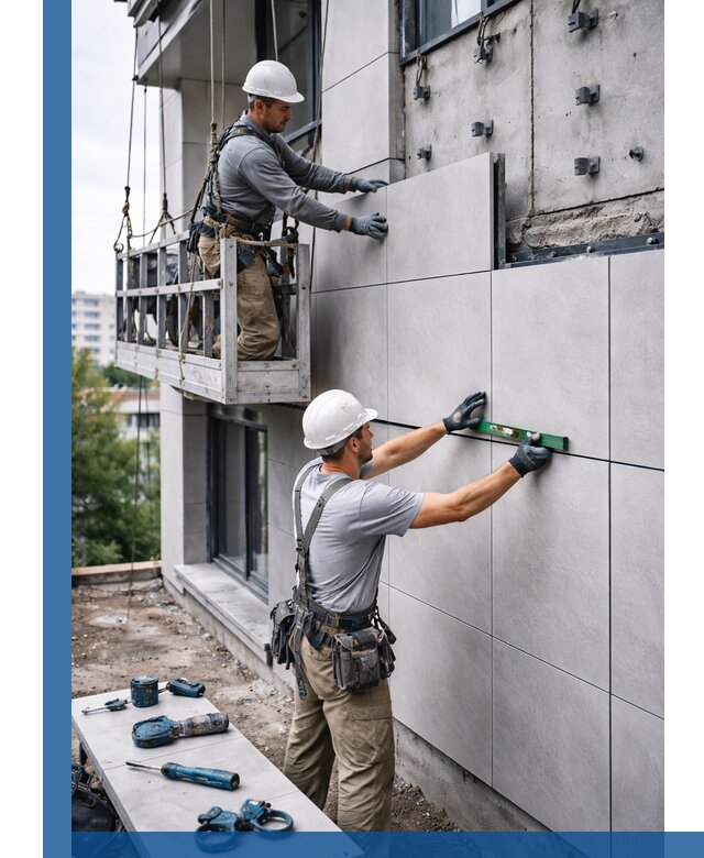 Монтаж керамогранита на фасад в Стерлитамаке под ключ с гарантией качества