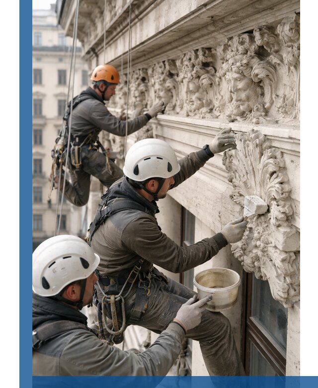 Реставрация фасадной лепнины с высотными работами в Стерлитамаке