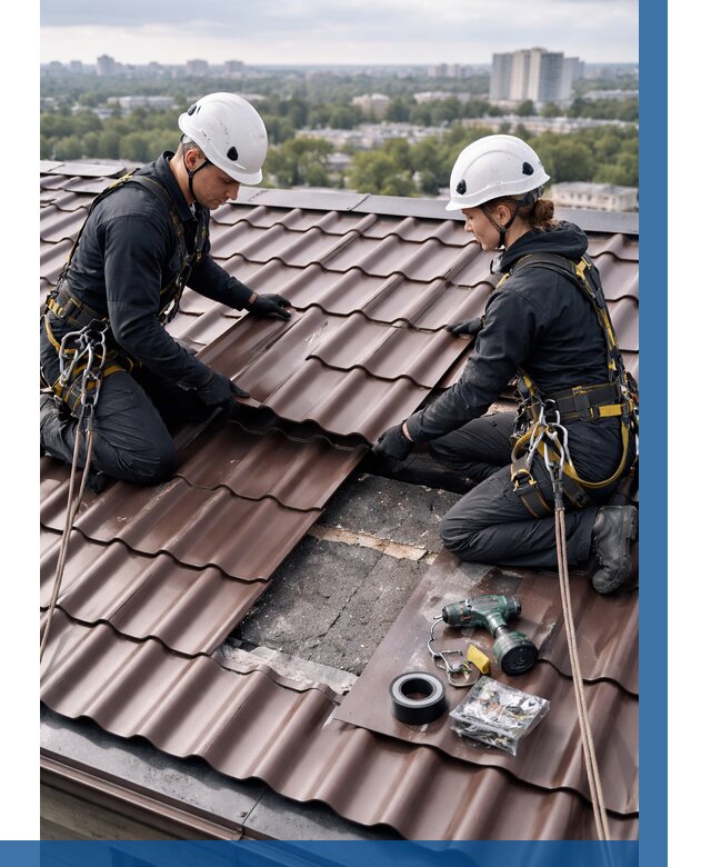 Ремонт металлочерепицы на крыше в Стерлитамаке от 927 р. | ВЫСОТНИК-Стм