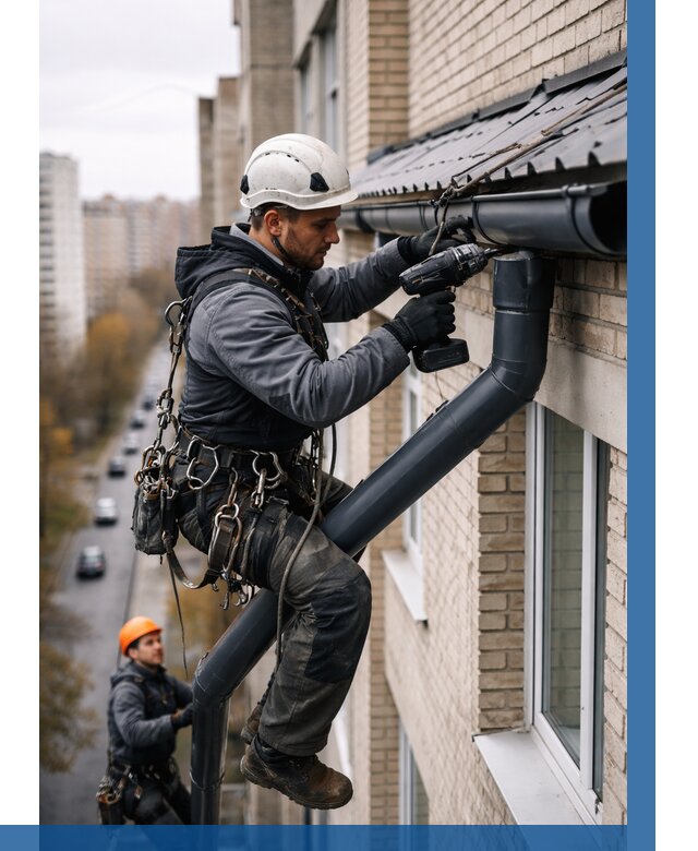 Монтаж водосточной системы на здании в Стерлитамаке от 5150 р. | ВЫСОТНИК-Стм