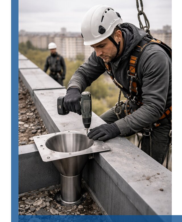 Монтаж водосточных воронок в Стерлитамаке для промышленных зданий