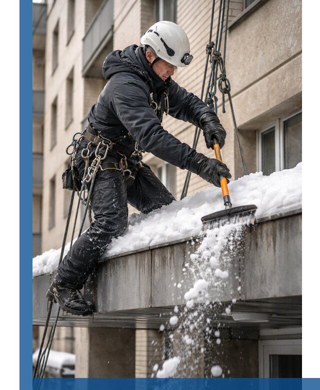 Очистка козырьков от снега в Стерлитамаке круглогодично безопасно