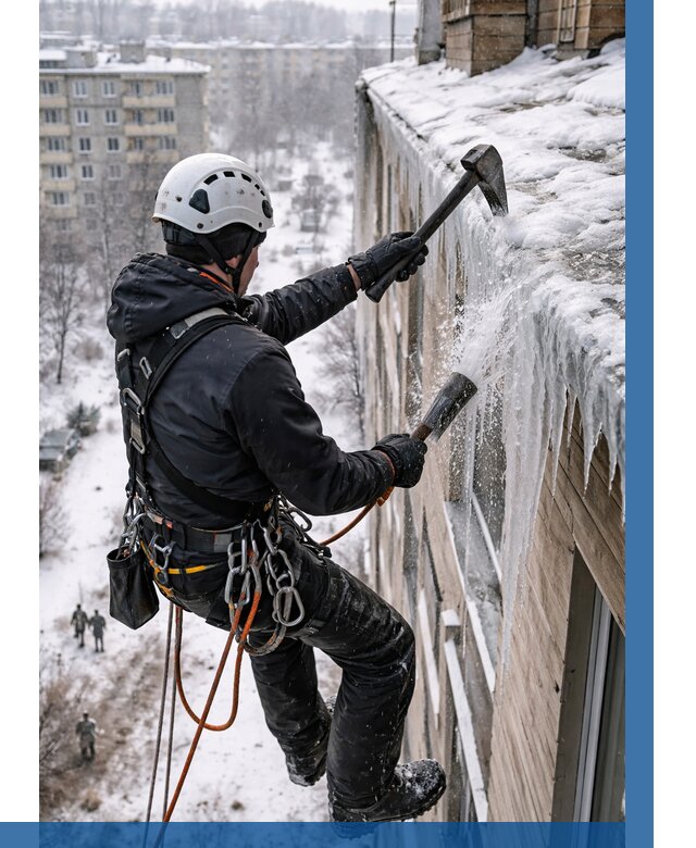 Сбивание сосулек с крыши в Стерлитамаке по цене от 4635 р. | ВЫСОТНИК-Стм