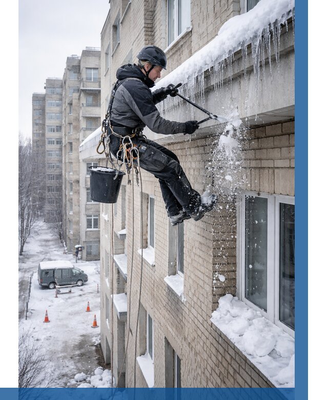 Удаление наледи с карнизов в Стерлитамаке от 360 р. | ВЫСОТНИК-Стм