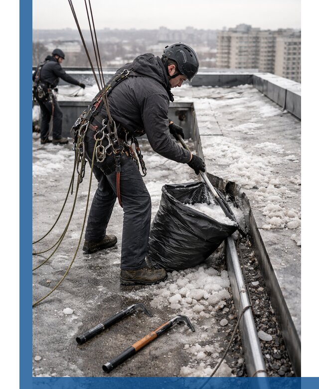 Аварийная очистка кровли в Стерлитамаке от промальпинистов