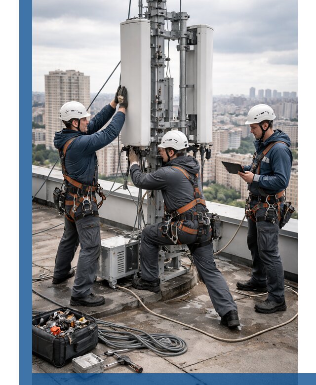 Монтаж антенн связи на крыше в Стерлитамаке с вводом в эксплуатацию