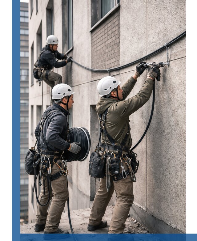 Прокладка кабеля по фасаду в Стерлитамаке, профессиональный монтаж