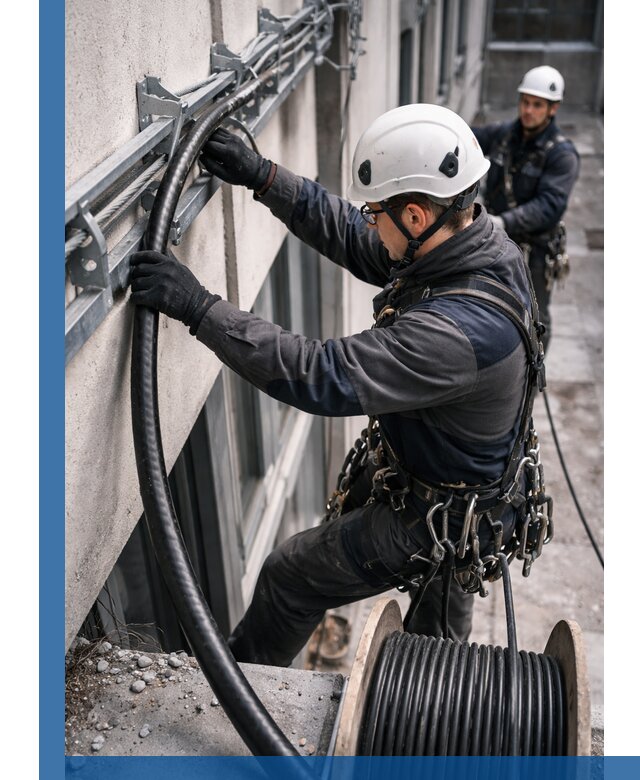 Протяжка кабеля питания на высоте в Стерлитамаке с гарантией безопасности и качества