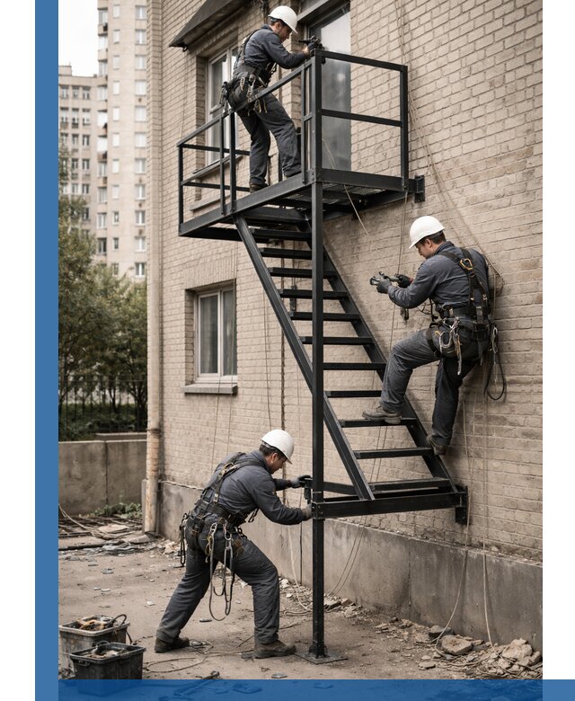 Монтаж пожарной лестницы в Стерлитамаке, установка и крепление