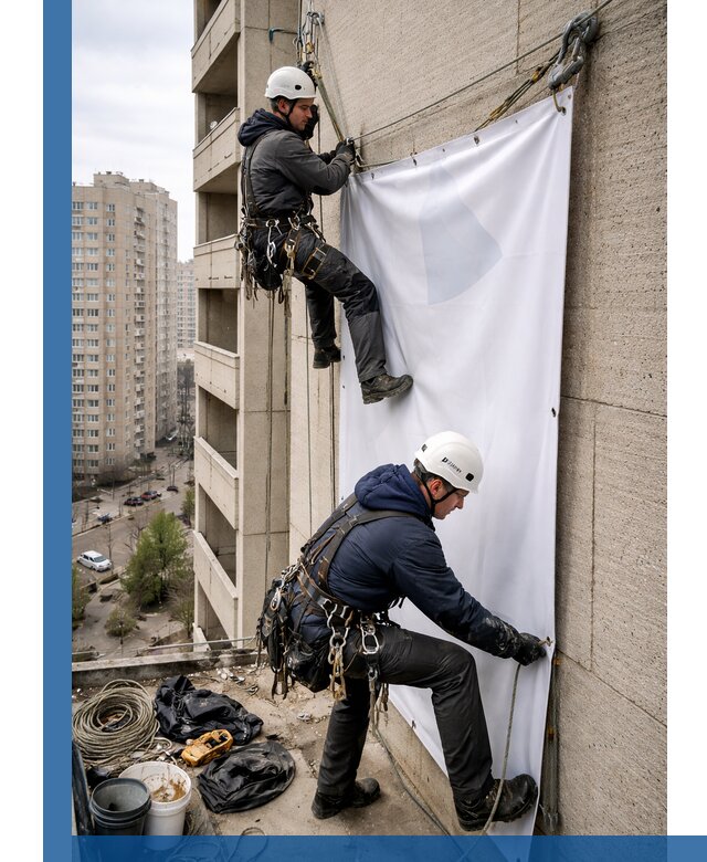 Профессиональный монтаж баннеров на фасаде в Стерлитамаке