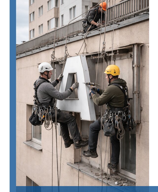 Ремонт и восстановление наружных вывесок на высоте в Стерлитамаке