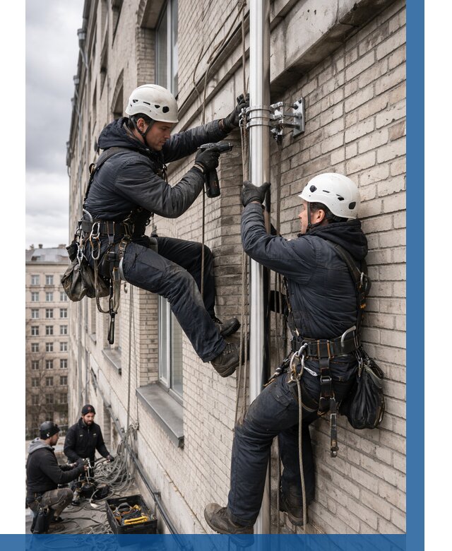 Монтаж флагштока на здании в Стерлитамаке от 6694 р. | ВЫСОТНИК-Стм