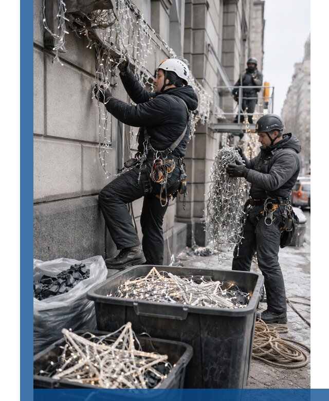 Демонтаж новогоднего оформления и гирлянд в Стерлитамаке