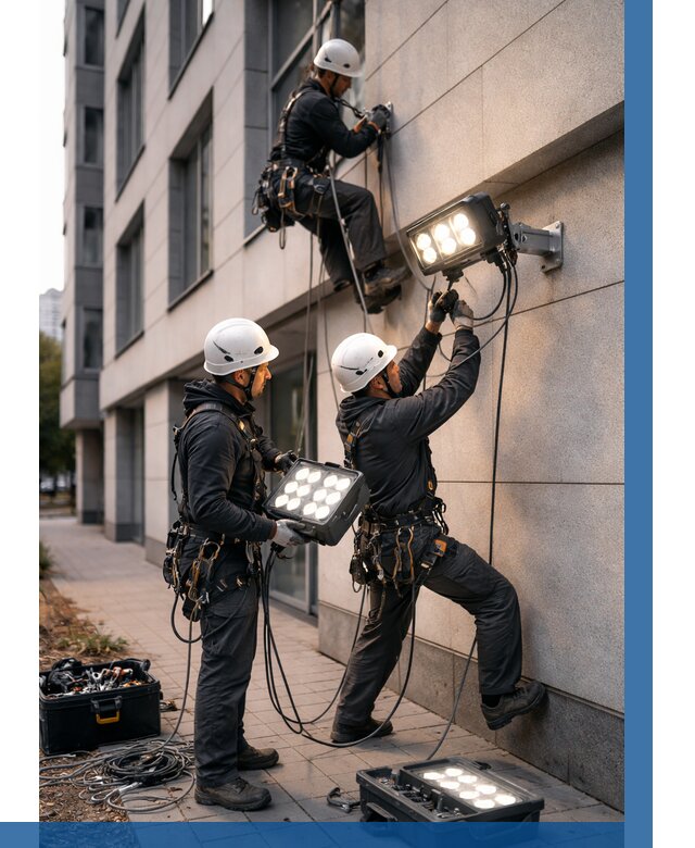Монтаж прожекторов на фасаде в Стерлитамаке от 7724 р. | ВЫСОТНИК-Стм