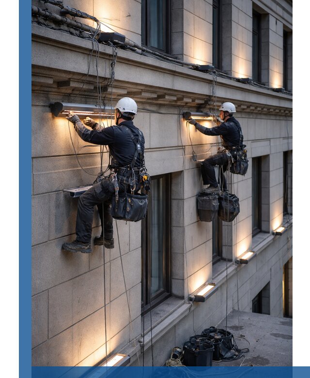 Монтаж архитектурной подсветки фасадов зданий в Стерлитамаке