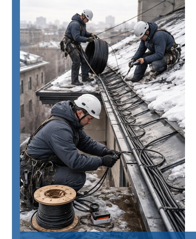 Монтаж греющего кабеля на кровле в Стерлитамаке под ключ