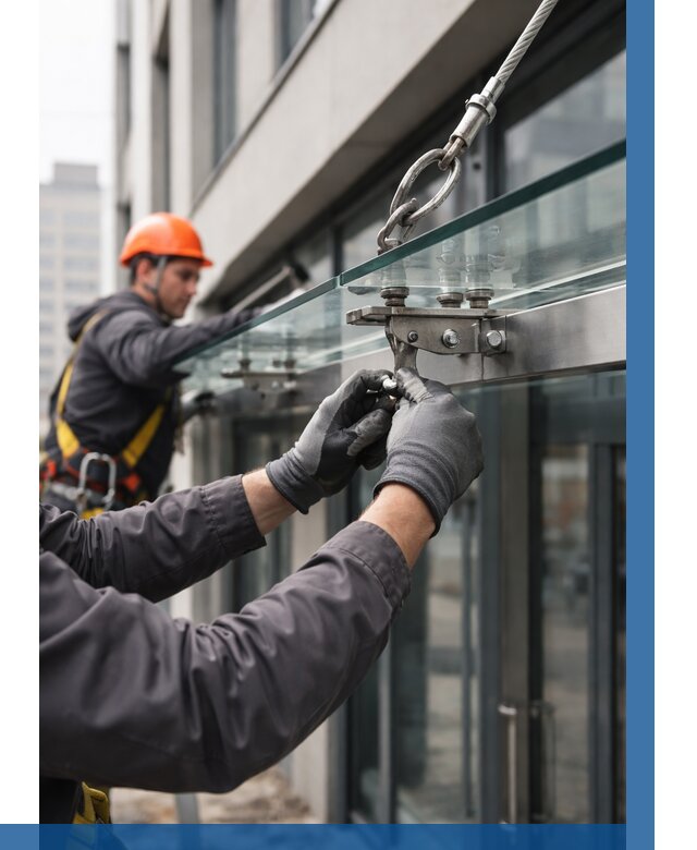 Монтаж стеклянных козырьков в Стерлитамаке от 8754 р. | ВЫСОТНИК-Стм