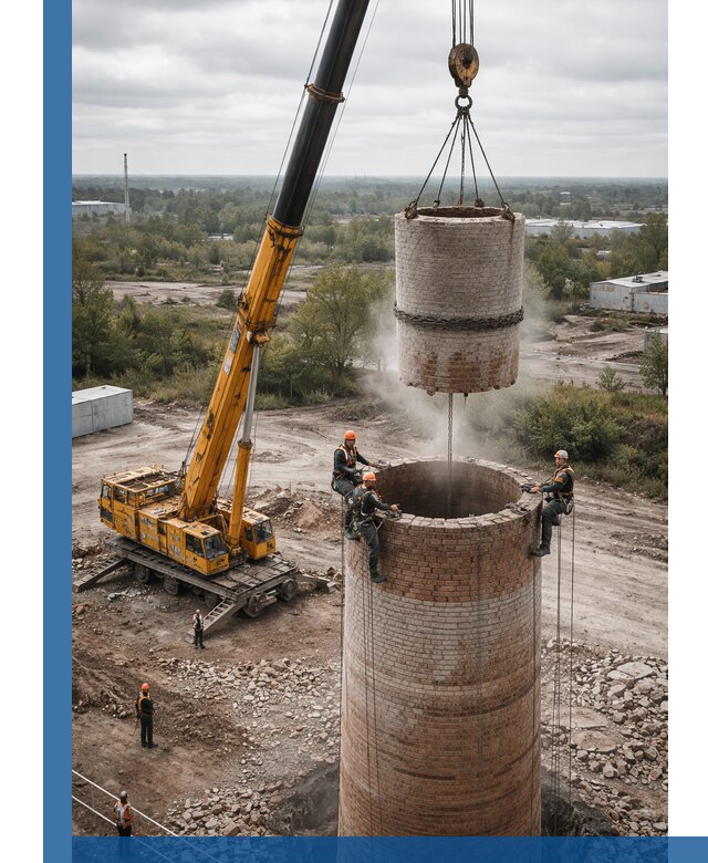 Демонтаж дымовой трубы в Стерлитамаке с гарантиями безопасности