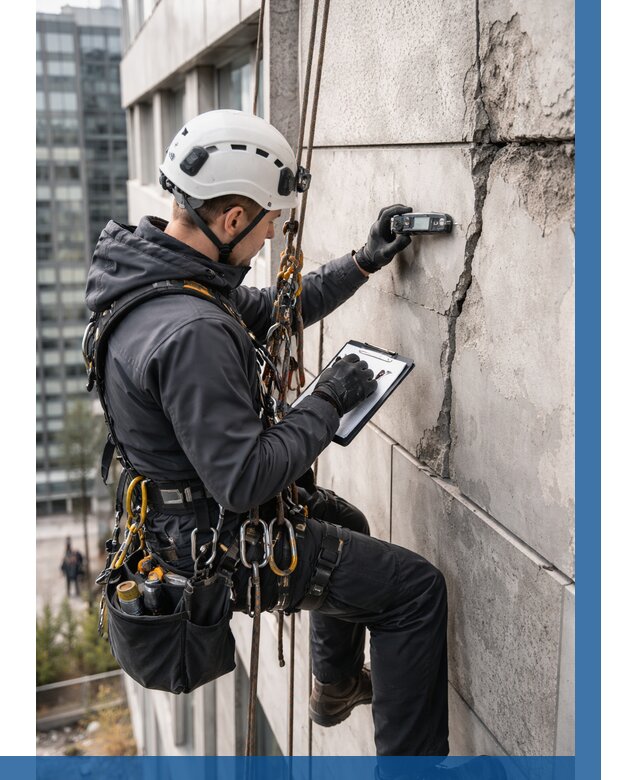 Обследование фасада альпинистами в Стерлитамаке от 124 р. | ВЫСОТНИК-Стм